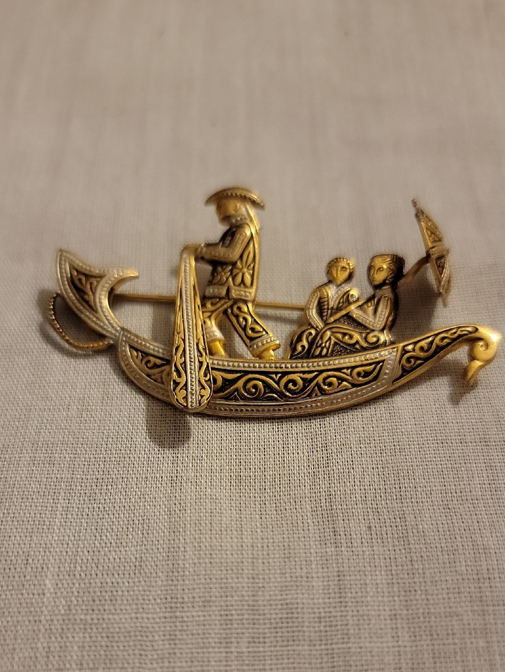 Gold-Tone Venetian Gondola Pin Brooch SIGNED SPAIN